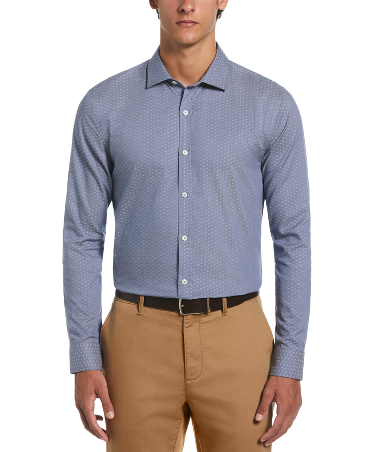 Dobby Chambray Print Dress Shirt  (Blue) 