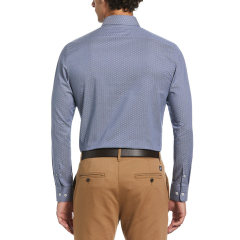 Dobby Chambray Print Dress Shirt  (Blue) 
