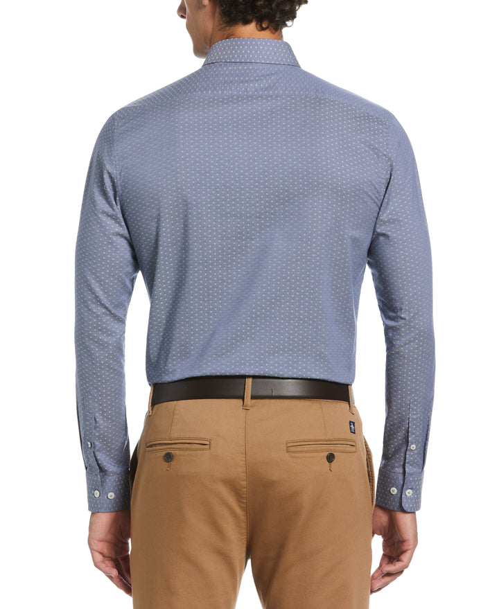 Dobby Chambray Print Dress Shirt  (Blue) 