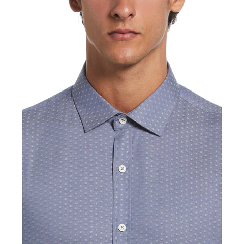 Dobby Chambray Print Dress Shirt  (Blue) 