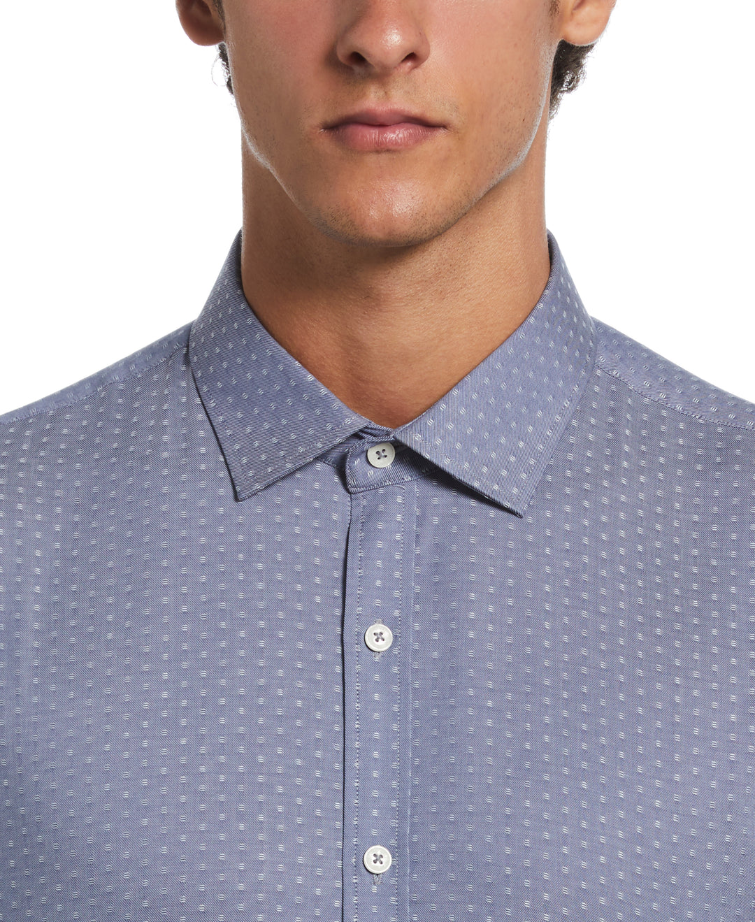 Original Penguin Men's Dobby Chambray Print Dress Shirt in Blue, Size 17.5 Original Penguin Men's Dobby Chambray Print Dress Shirt in Blue, Size 17.5