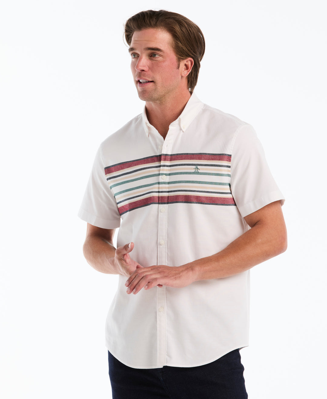 Dobby Chest Striped Shirt (Bright White) 