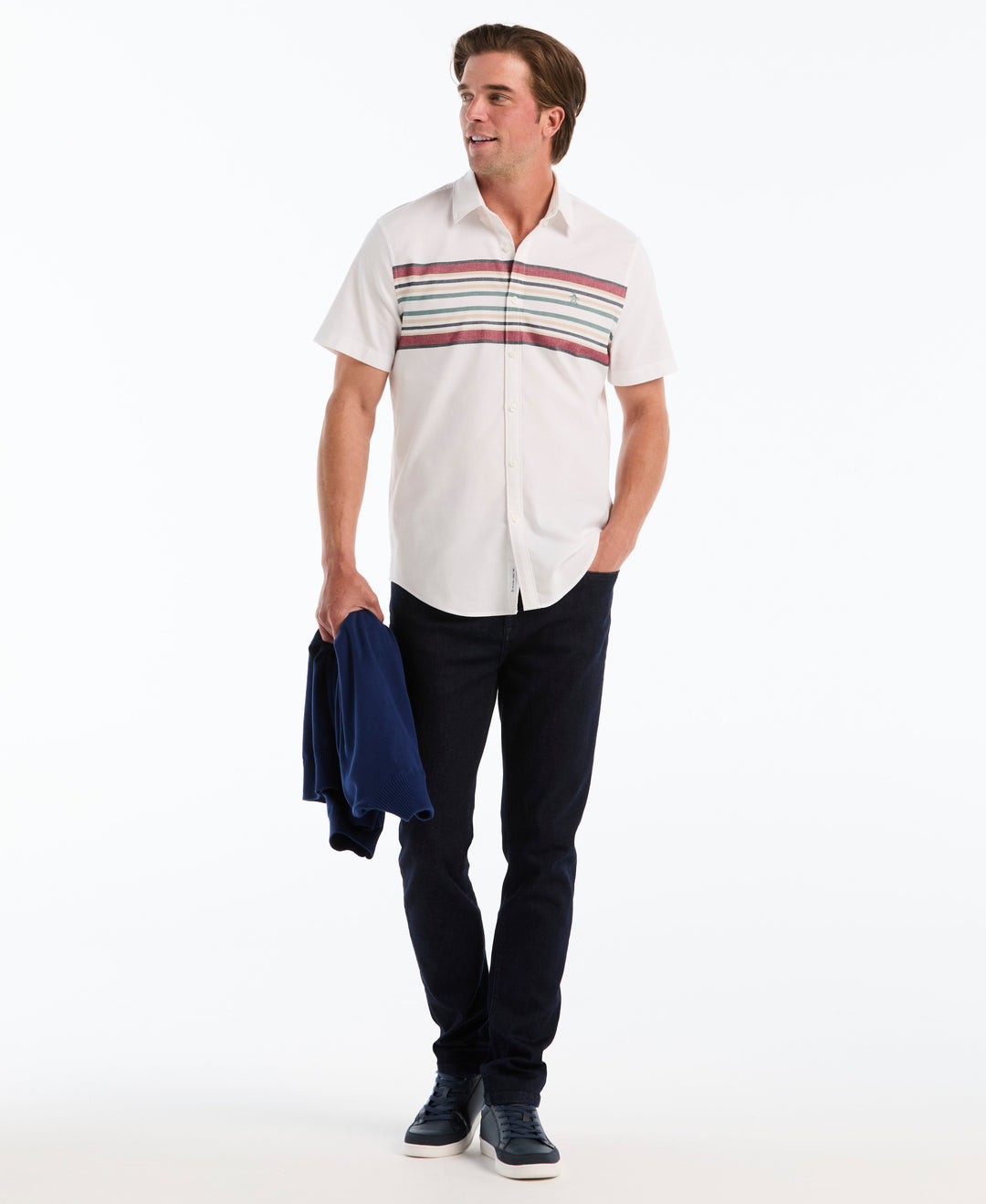 Dobby Chest Striped Shirt (Bright White) 