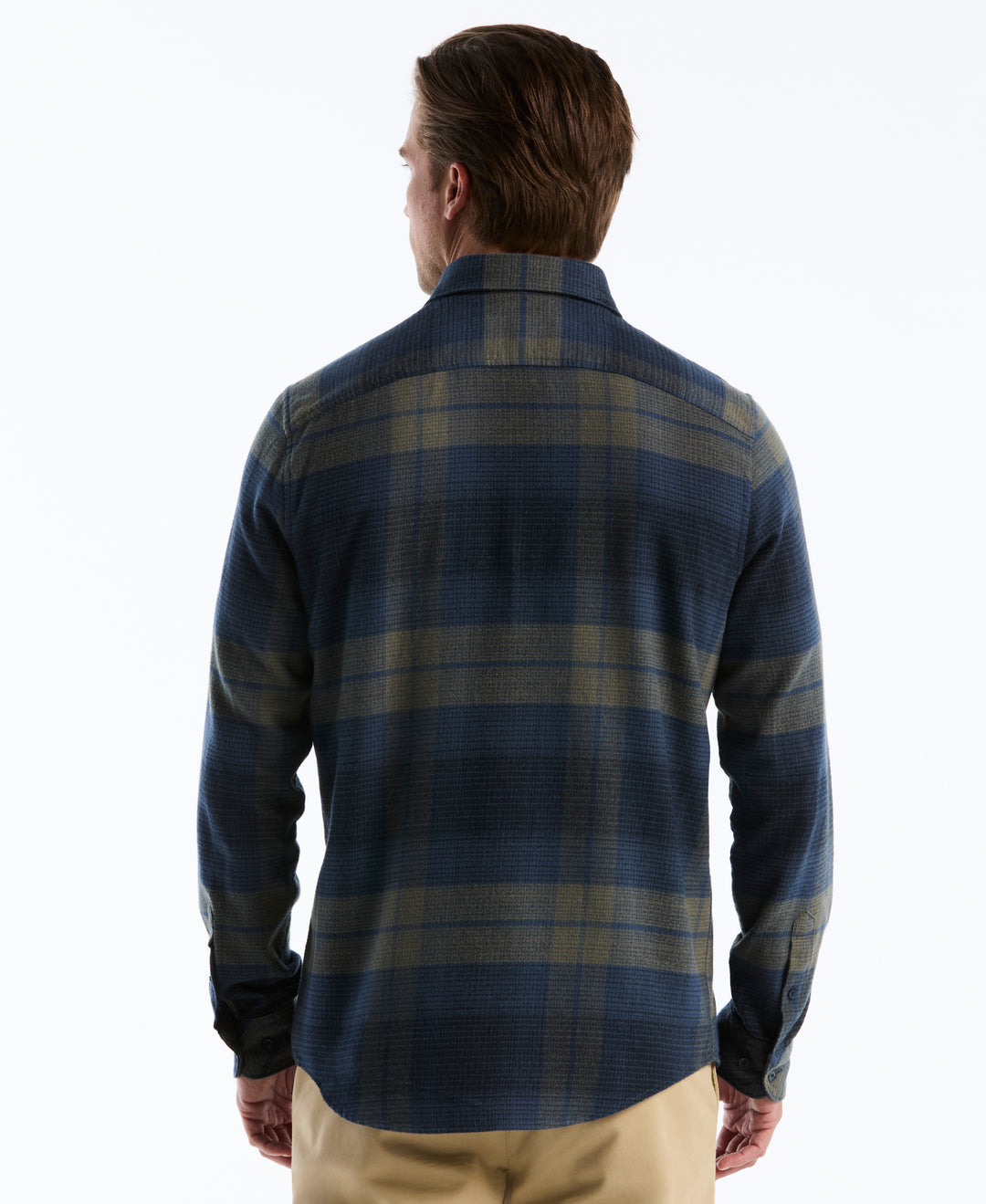 Cotton Dobby Lightweight Flannel Plaid Shirt (Sargasso Sea) 