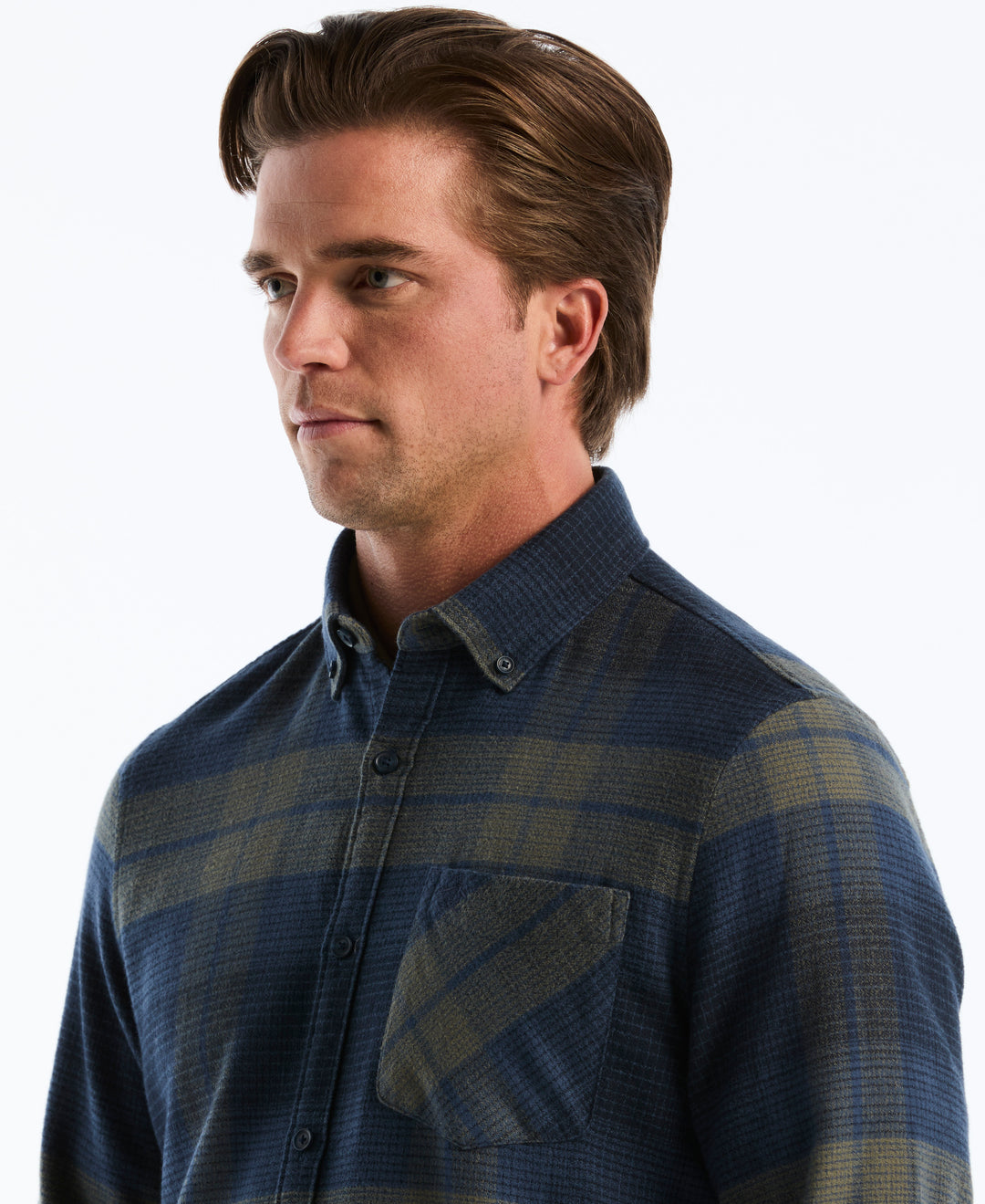 Cotton Dobby Lightweight Flannel Plaid Shirt (Sargasso Sea) 