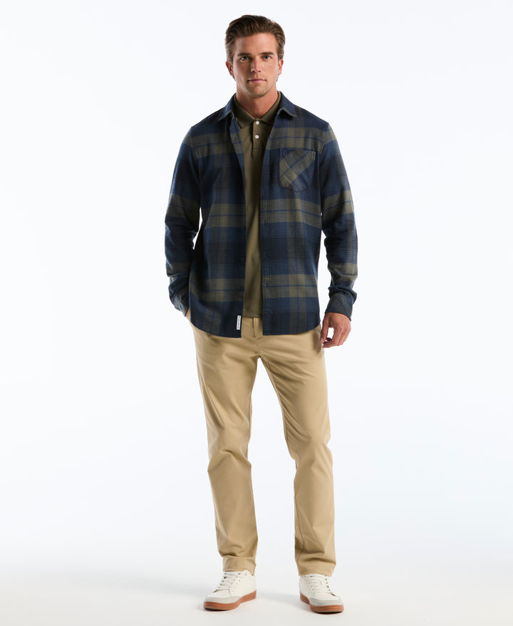 Cotton Dobby Lightweight Flannel Plaid Shirt (Sargasso Sea) 