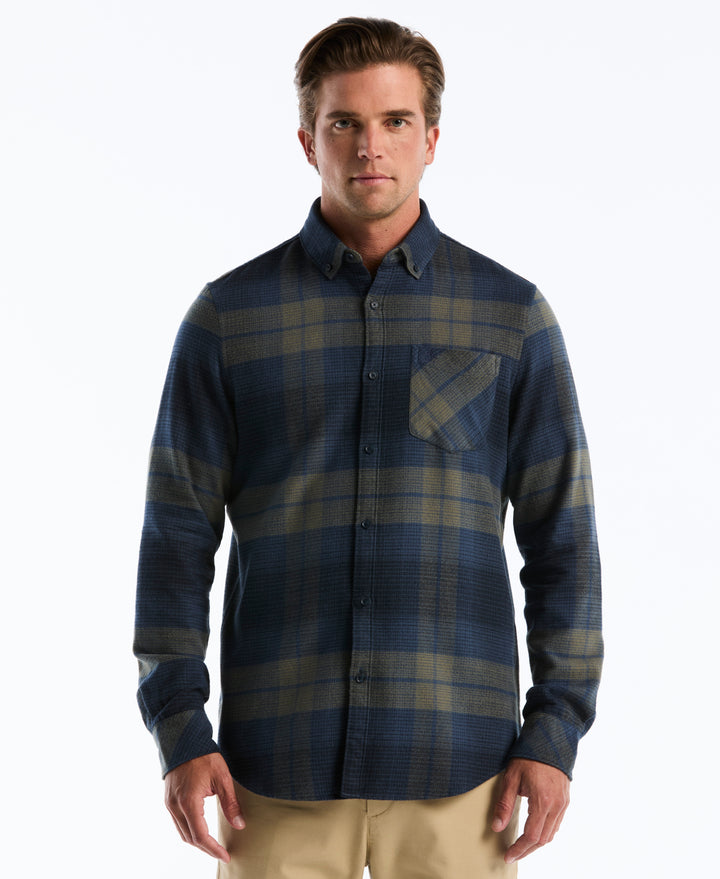 Cotton Dobby Lightweight Flannel Plaid Shirt (Sargasso Sea) 