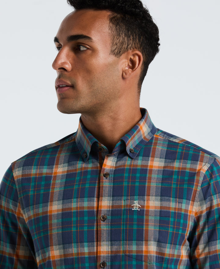Cotton Dobby Plaid Long Sleeve Shirt (Sargasso Sea) 