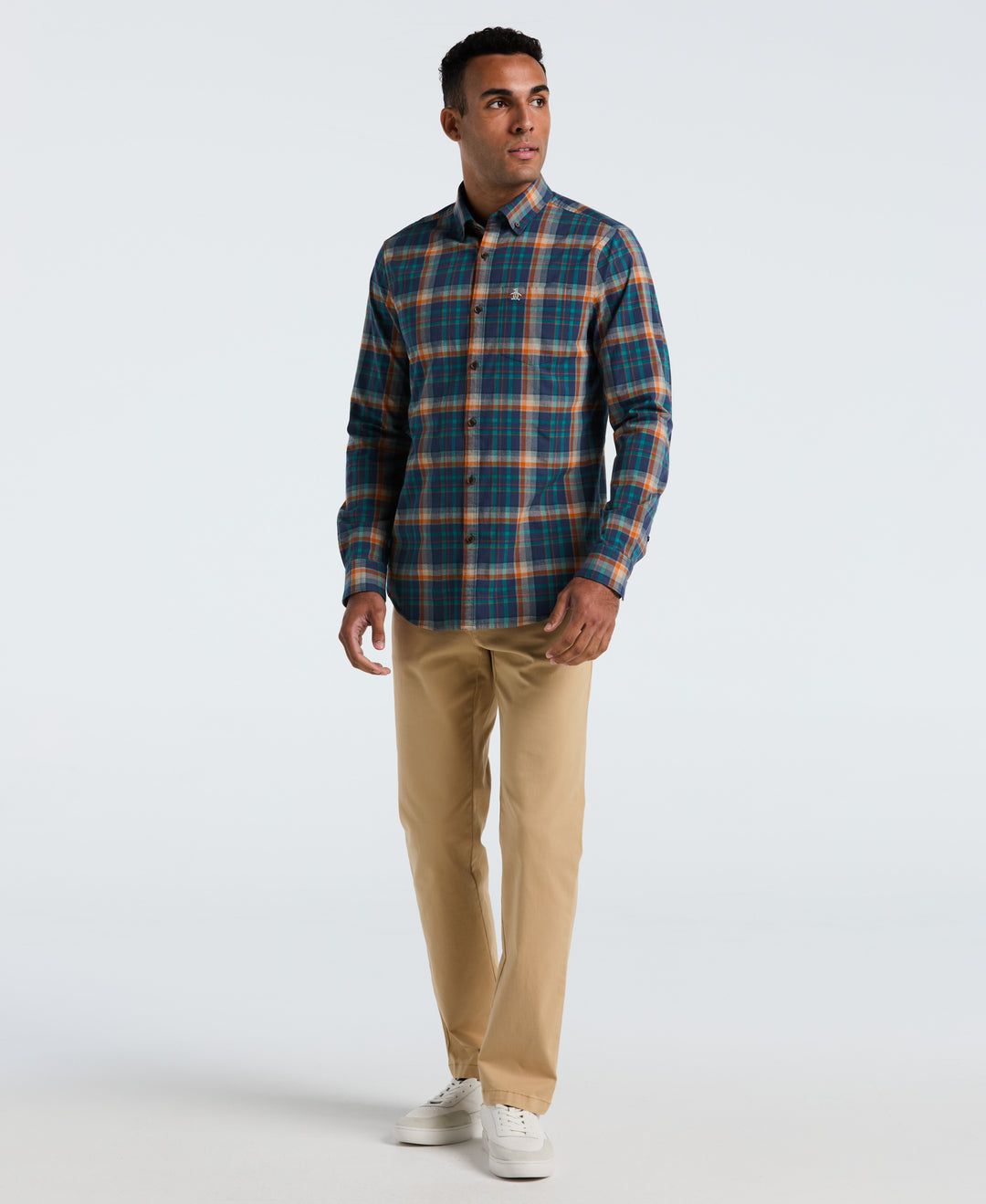 Cotton Dobby Plaid Long Sleeve Shirt (Sargasso Sea) 