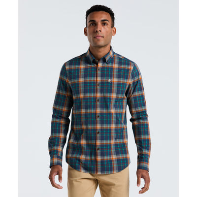 Cotton Dobby Plaid Long Sleeve Shirt (Sargasso Sea) 
