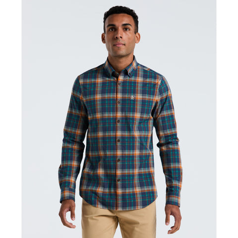 Cotton Dobby Plaid Long Sleeve Shirt (Sargasso Sea) 