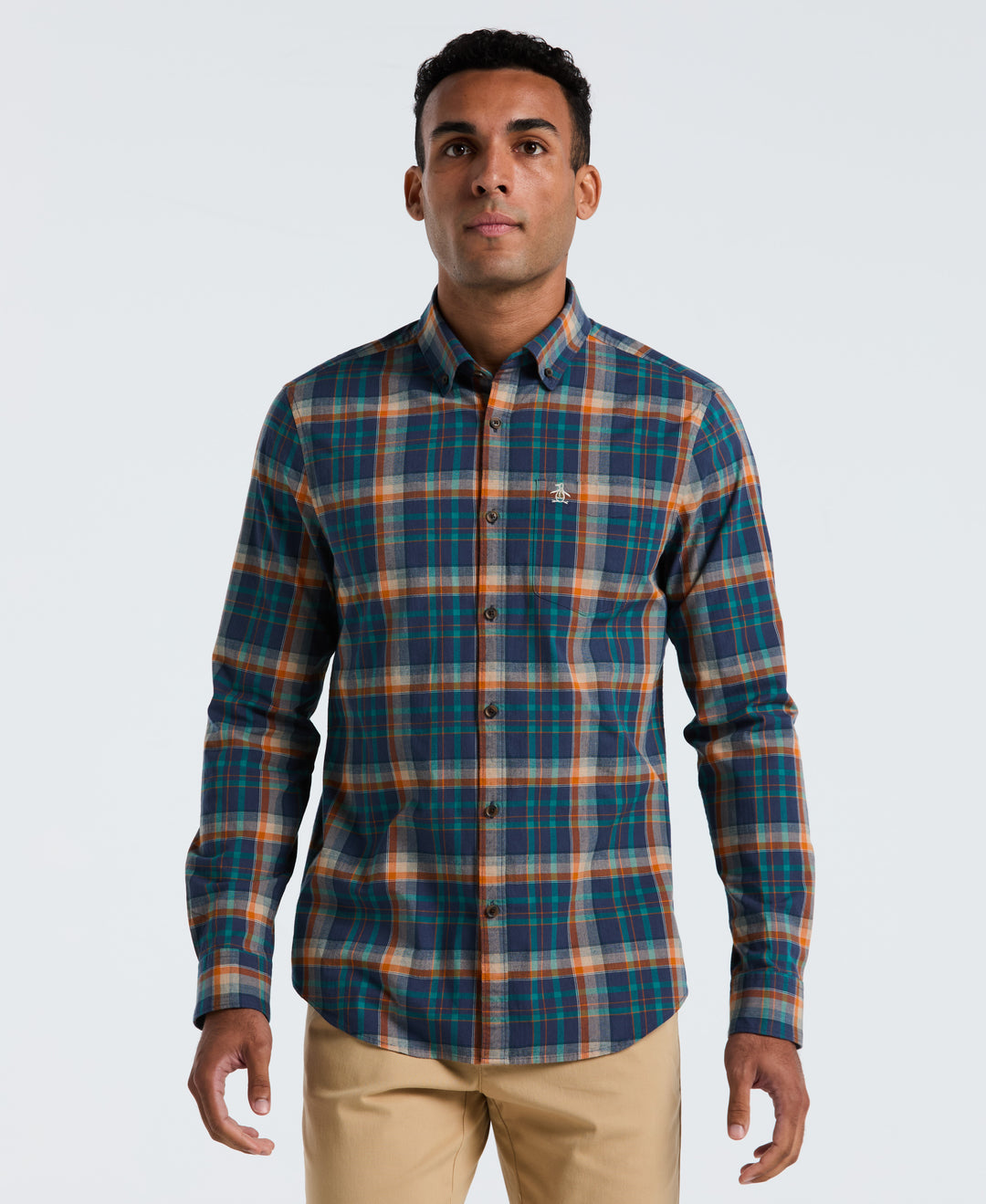 Cotton Dobby Plaid Long Sleeve Shirt (Sargasso Sea) 