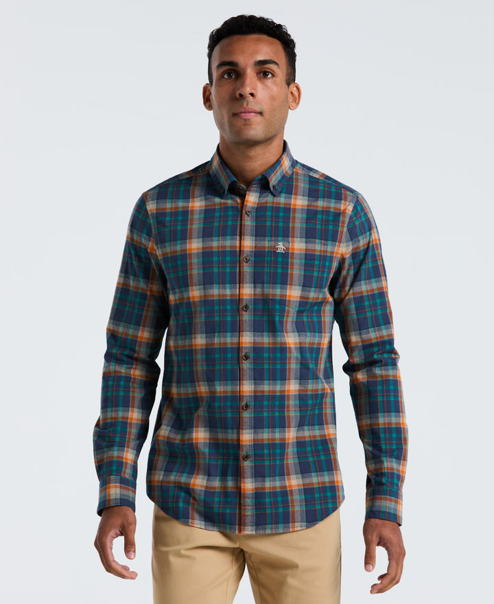 Cotton Dobby Plaid Long Sleeve Shirt (Sargasso Sea) 