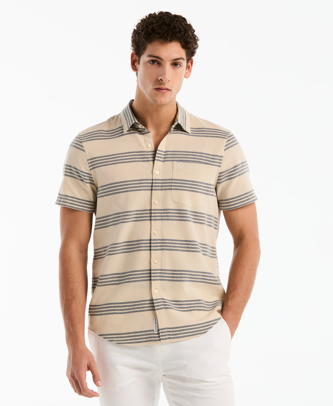Dobby Striped Text Cotton Shirt (Birch) 