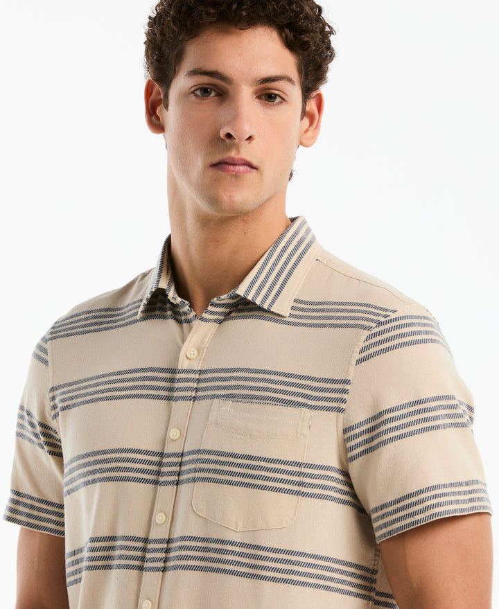 Dobby Striped Text Cotton Shirt (Birch) 