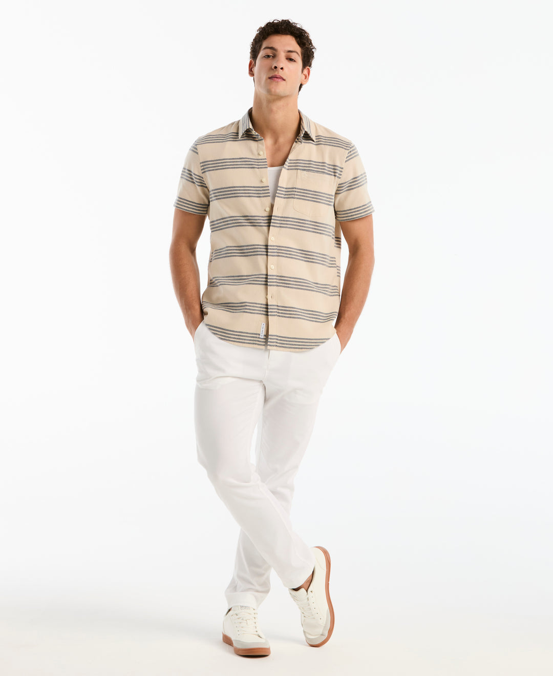 Dobby Striped Text Cotton Shirt (Birch) 