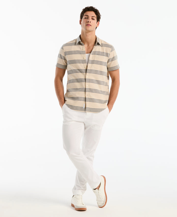 Dobby Striped Text Cotton Shirt (Birch) 