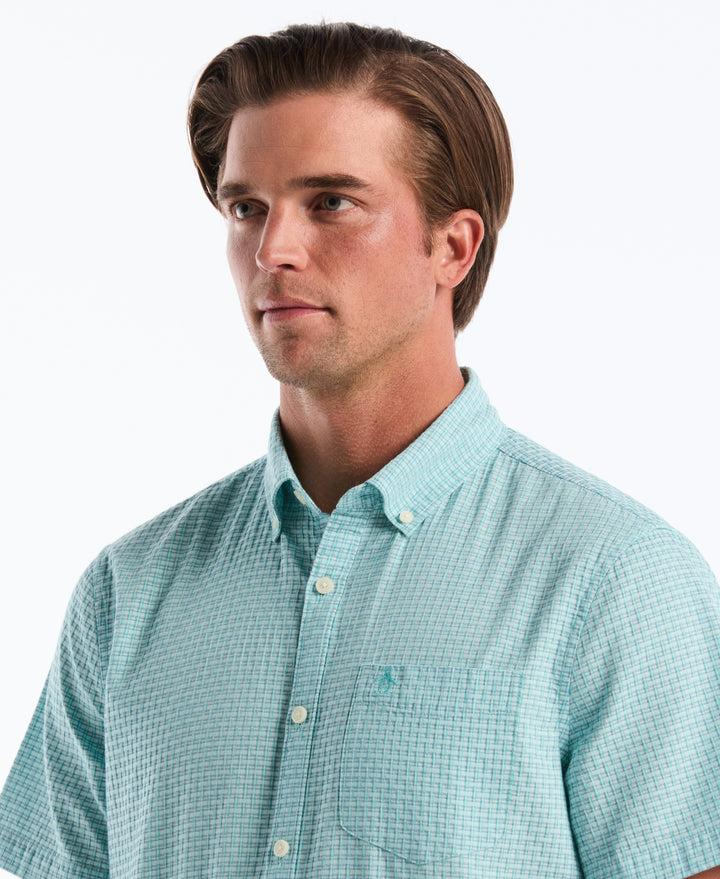 Cotton Dobby Striped Plaid Shirt (Plume) 