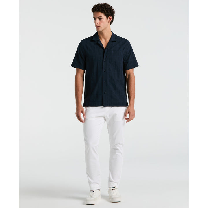 Cotton Dobby Plaid Camp Collar Shirt (Dark Sapphire) 