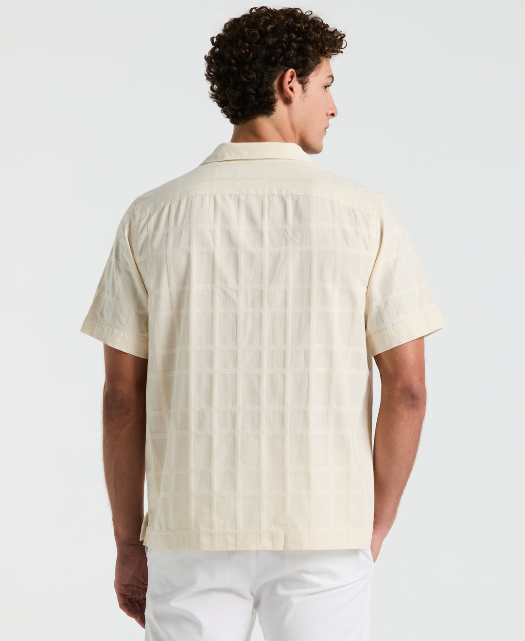 Cotton Dobby Plaid Camp Collar Shirt (Birch) 