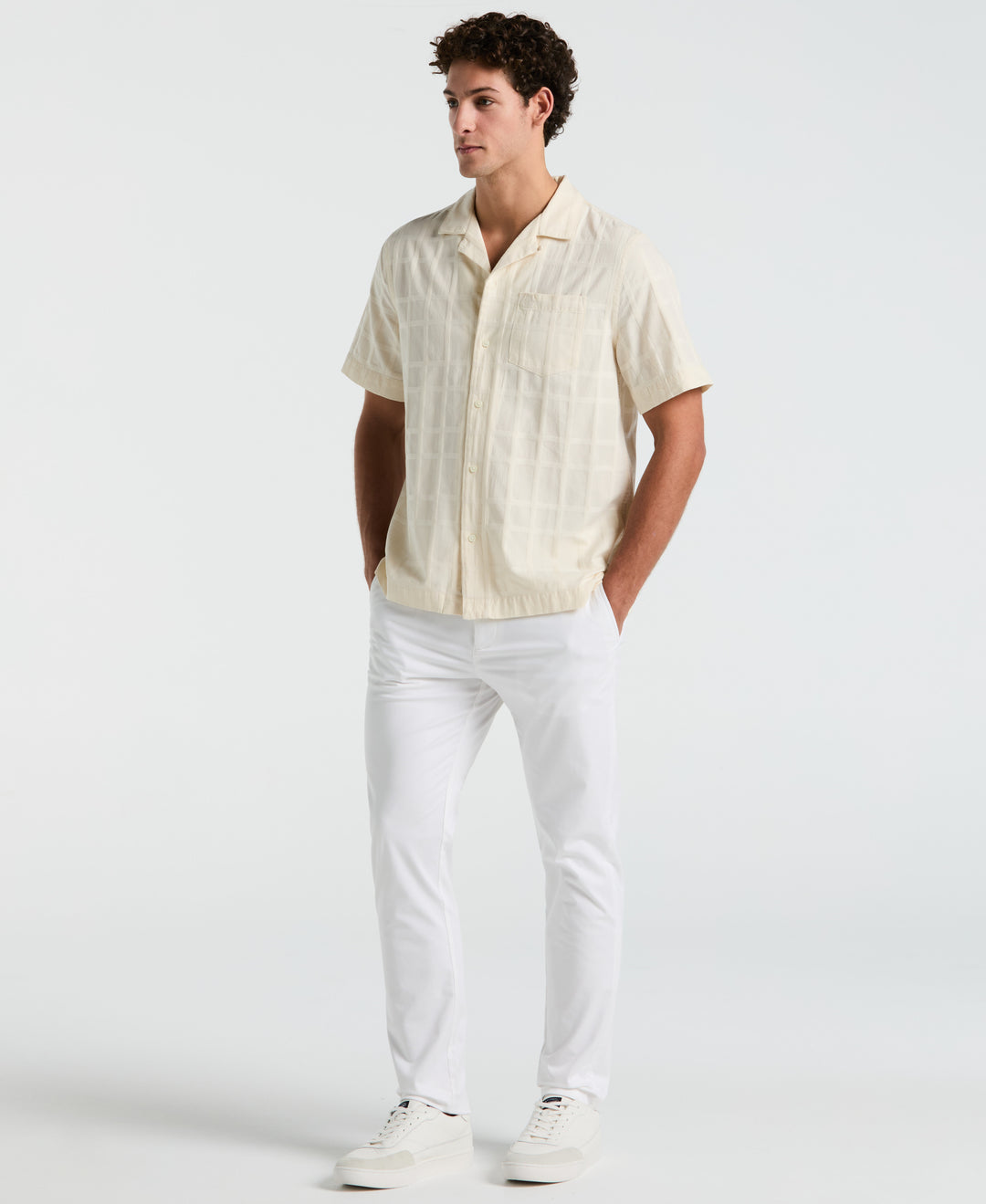 Cotton Dobby Plaid Camp Collar Shirt (Birch) 