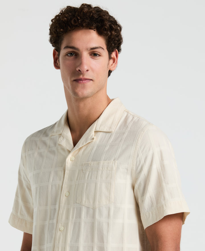 Cotton Dobby Plaid Camp Collar Shirt (Birch) 