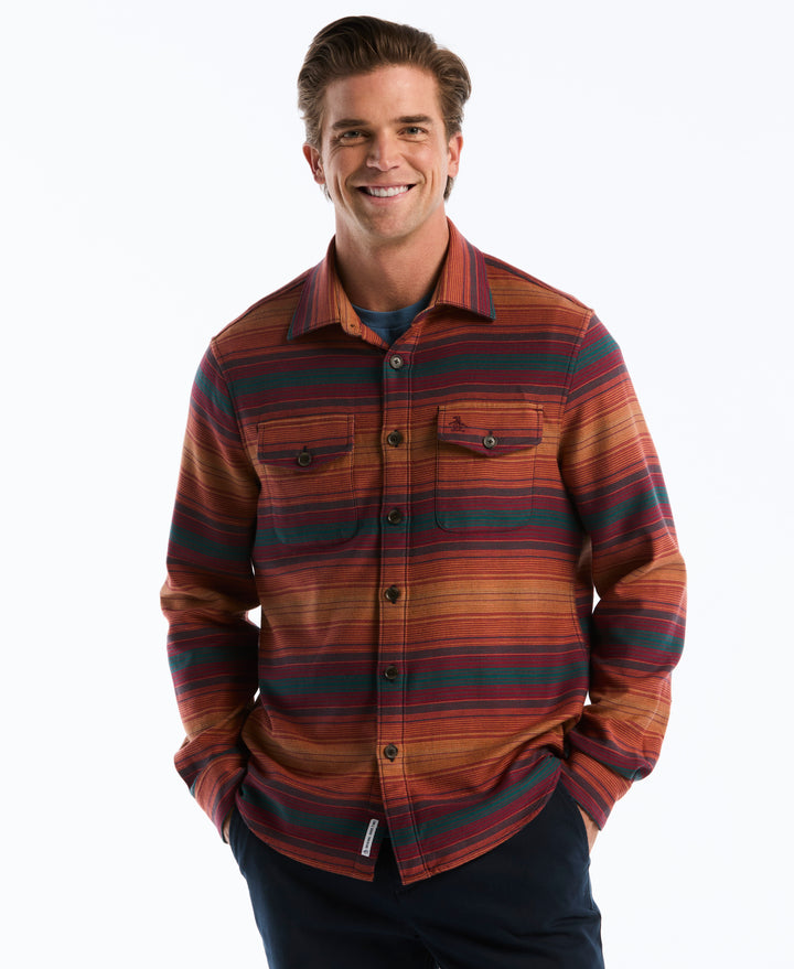 Double Cloth Stripe Overshirt (Dark Sapphire) 