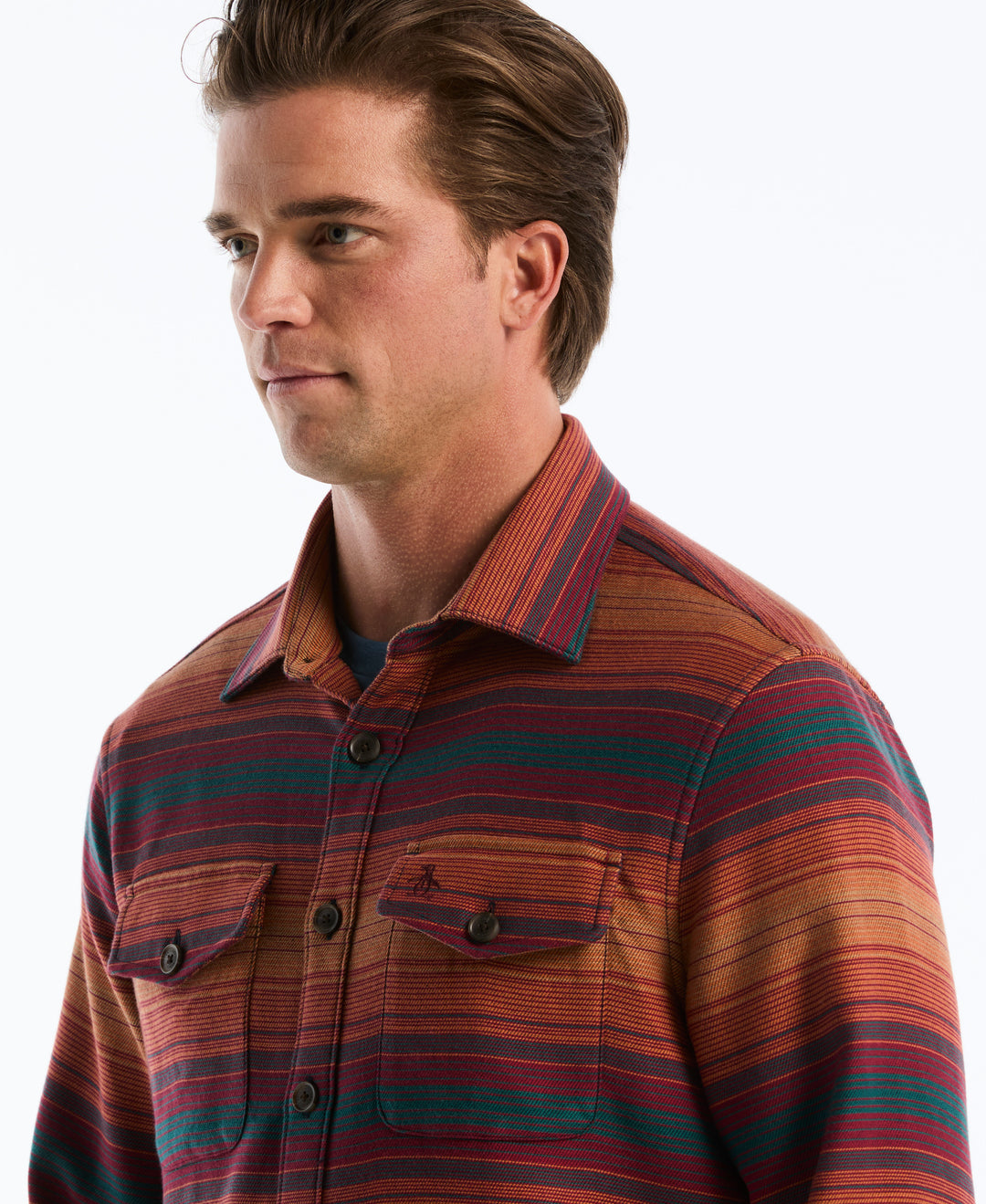 Double Cloth Stripe Overshirt (Dark Sapphire) 