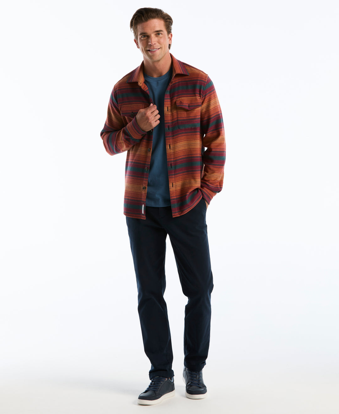 Double Cloth Stripe Overshirt (Dark Sapphire) 