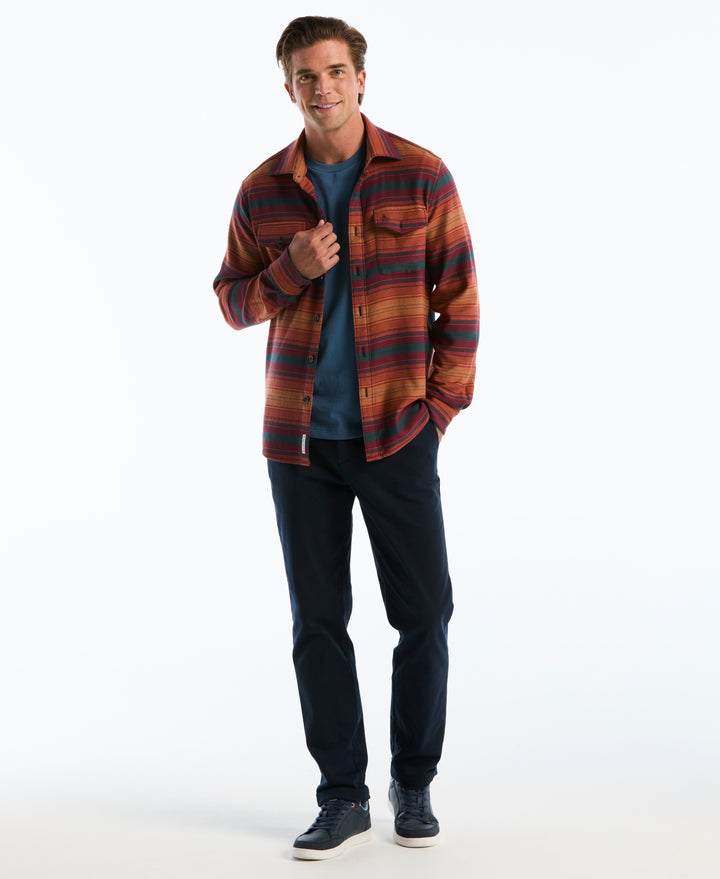 Double Cloth Stripe Overshirt (Dark Sapphire) 