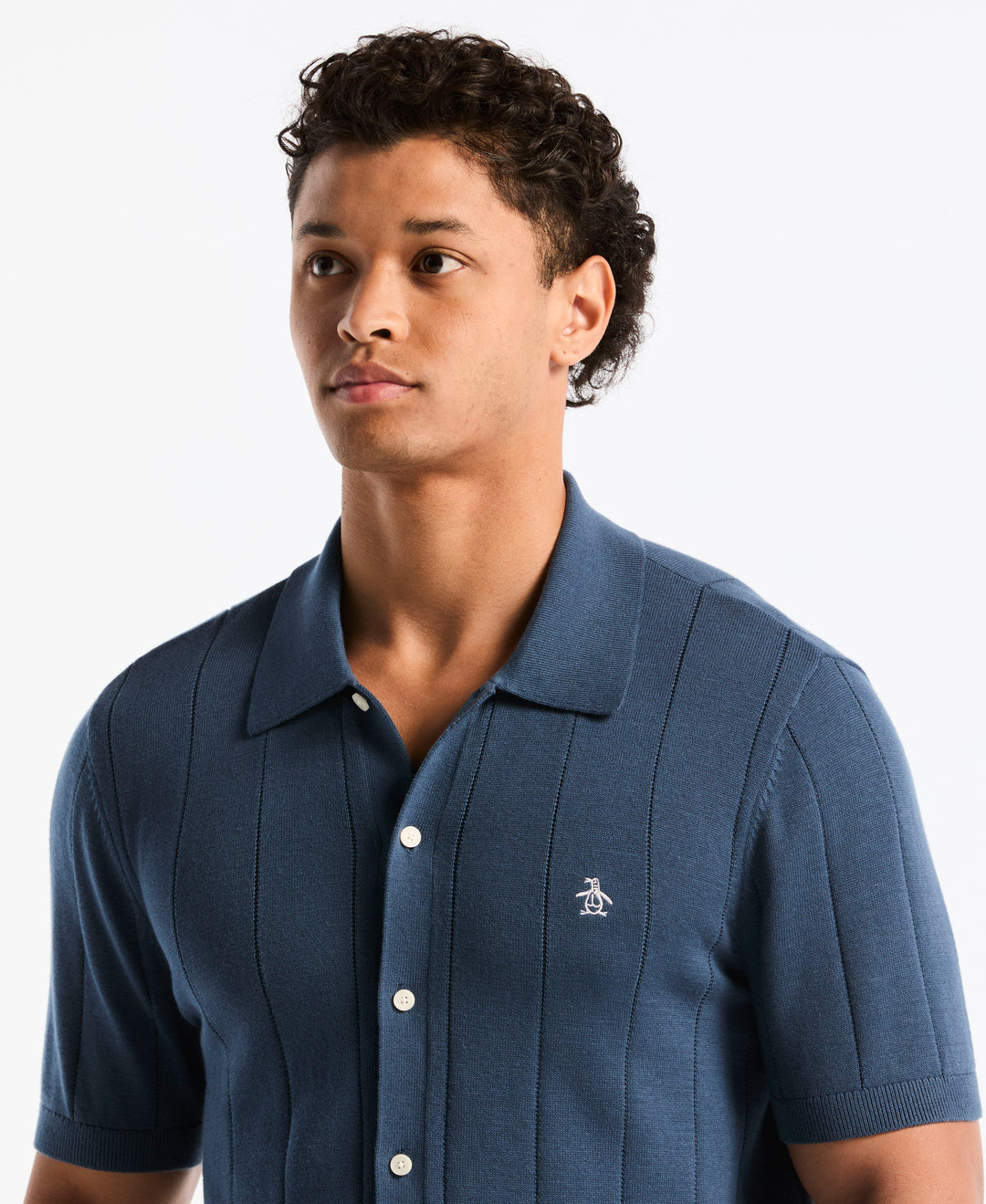 Drop Needle Button Front Sweater Polo (Sargasso Sea) 