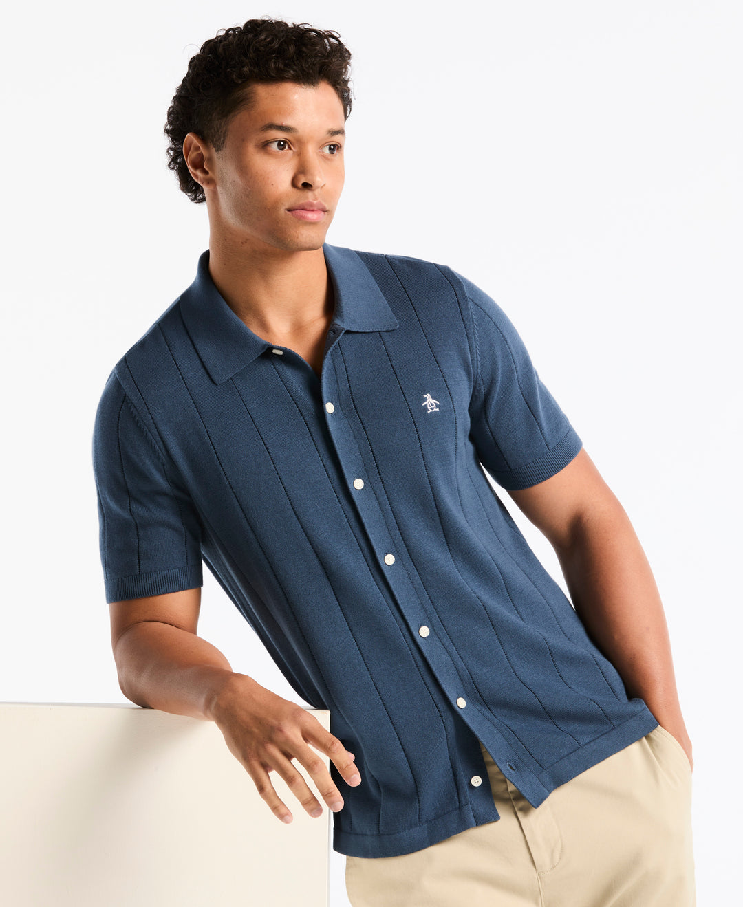 Drop Needle Button Front Sweater Polo (Sargasso Sea) 