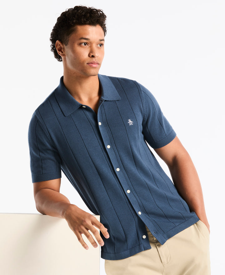 Drop Needle Button Front Sweater Polo (Sargasso Sea) 