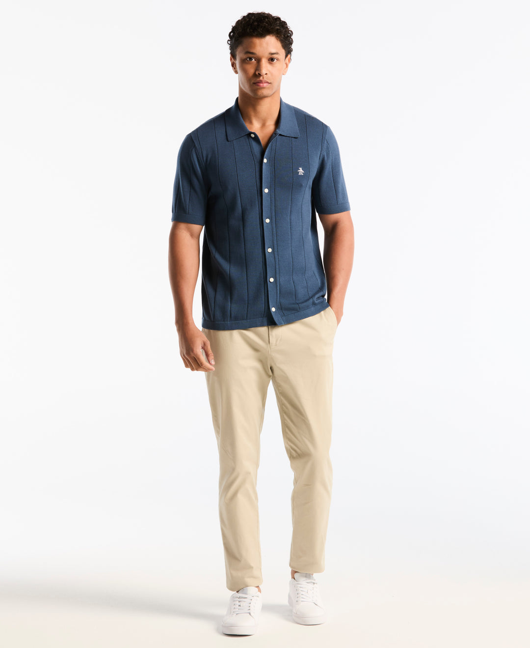 Drop Needle Button Front Sweater Polo (Sargasso Sea) 