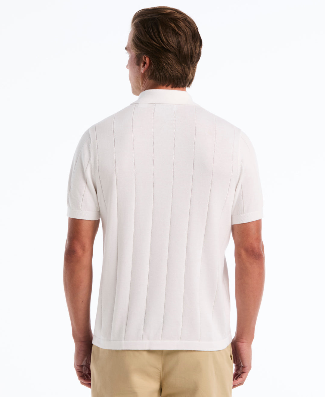 Drop Needle Button Front Sweater Polo (Bright White) 