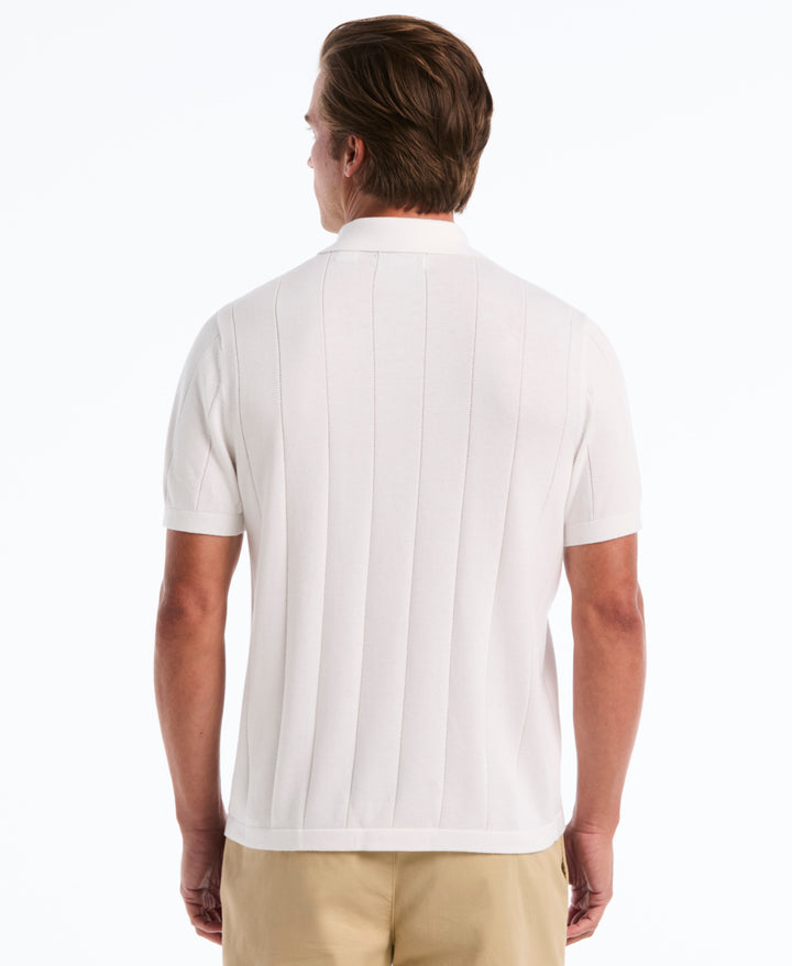 Drop Needle Button Front Sweater Polo (Bright White) 
