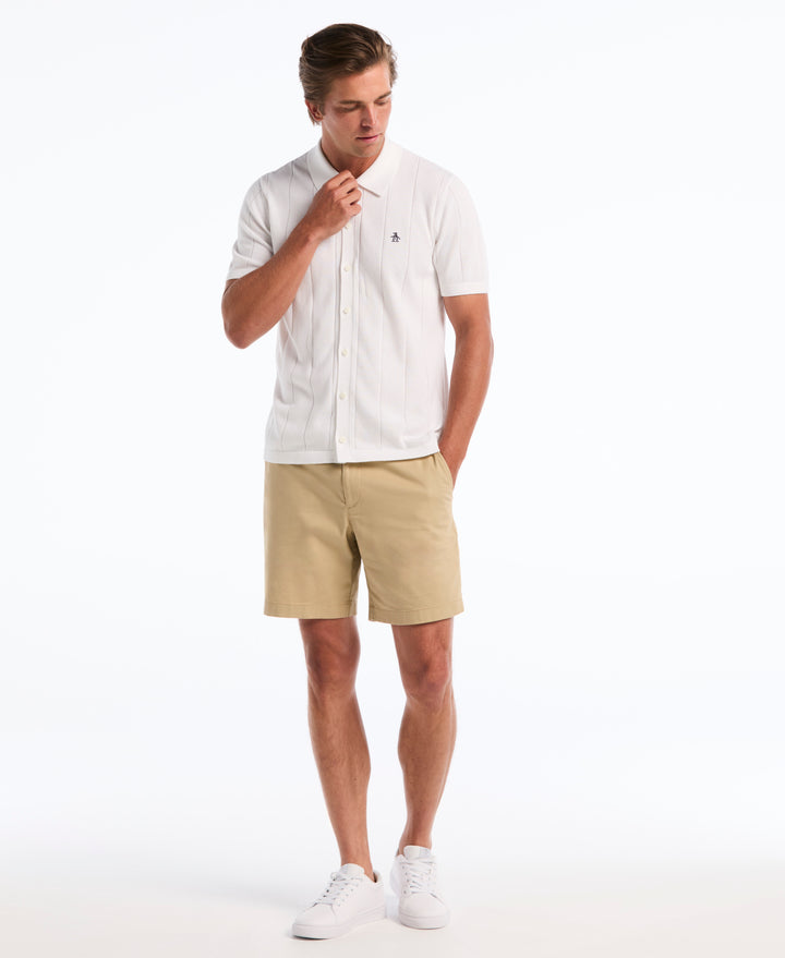 Drop Needle Button Front Sweater Polo (Bright White) 