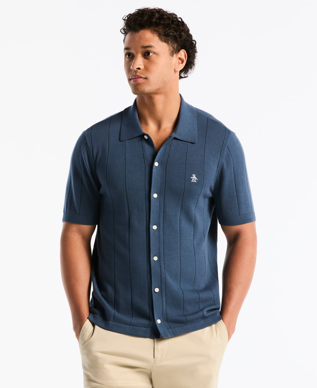 Drop Needle Button Front Sweater Polo (Sargasso Sea) 