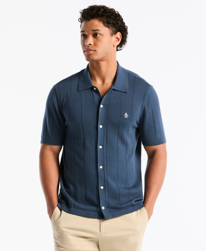 Drop Needle Button Front Sweater Polo (Sargasso Sea) 