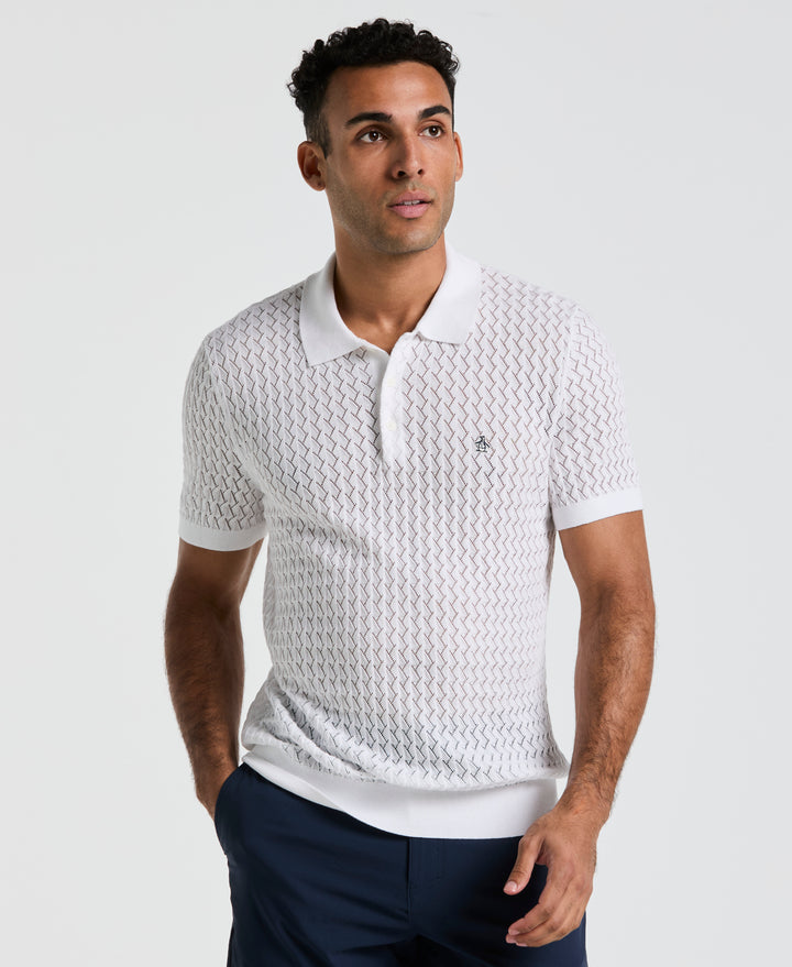 Drop Needle Textured Sweater Polo (Bright White) 
