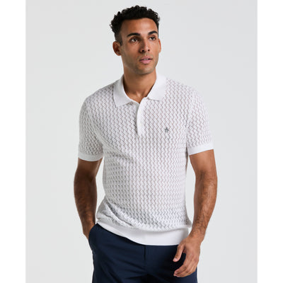 Drop Needle Textured Sweater Polo (Bright White) 