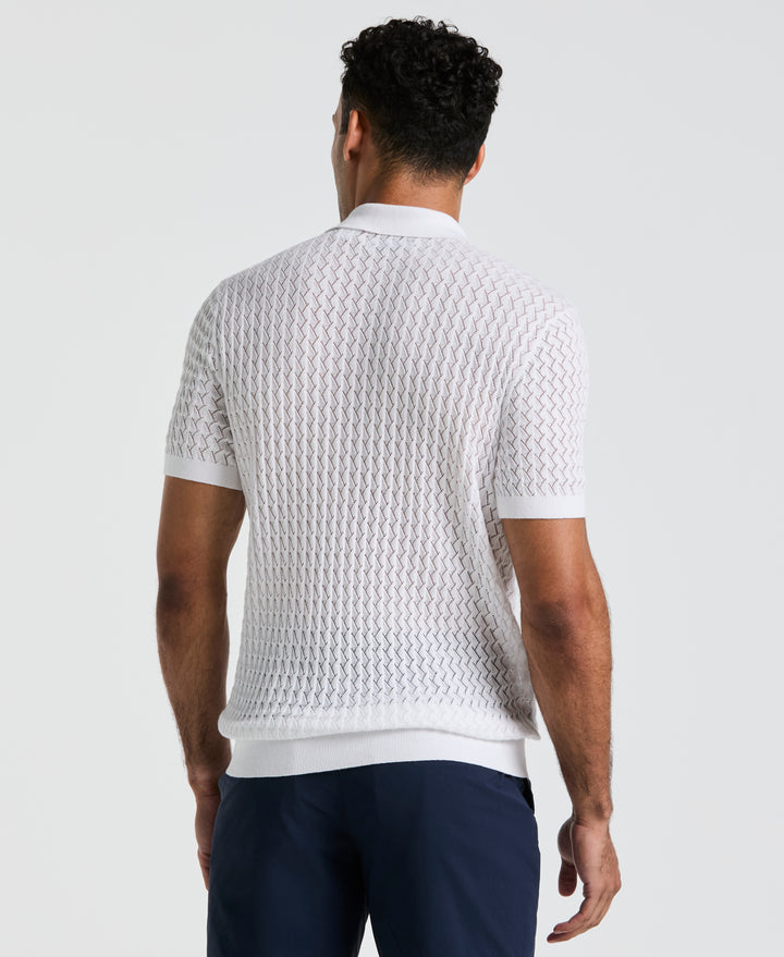 Drop Needle Textured Sweater Polo (Bright White) 