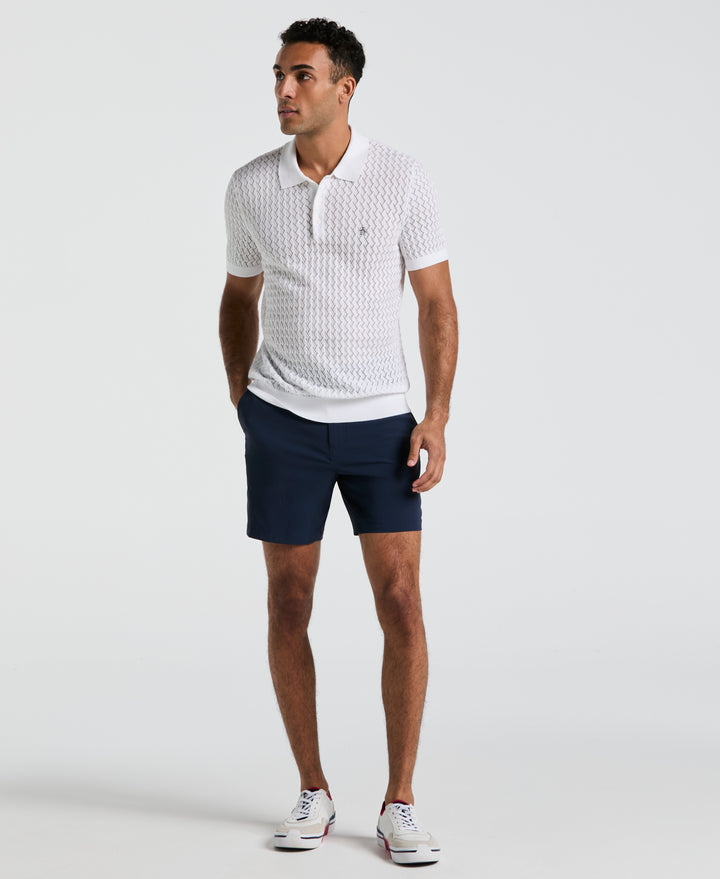Drop Needle Textured Sweater Polo (Bright White) 