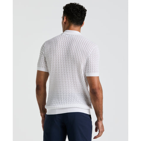 Drop Needle Textured Sweater Polo (Bright White) 