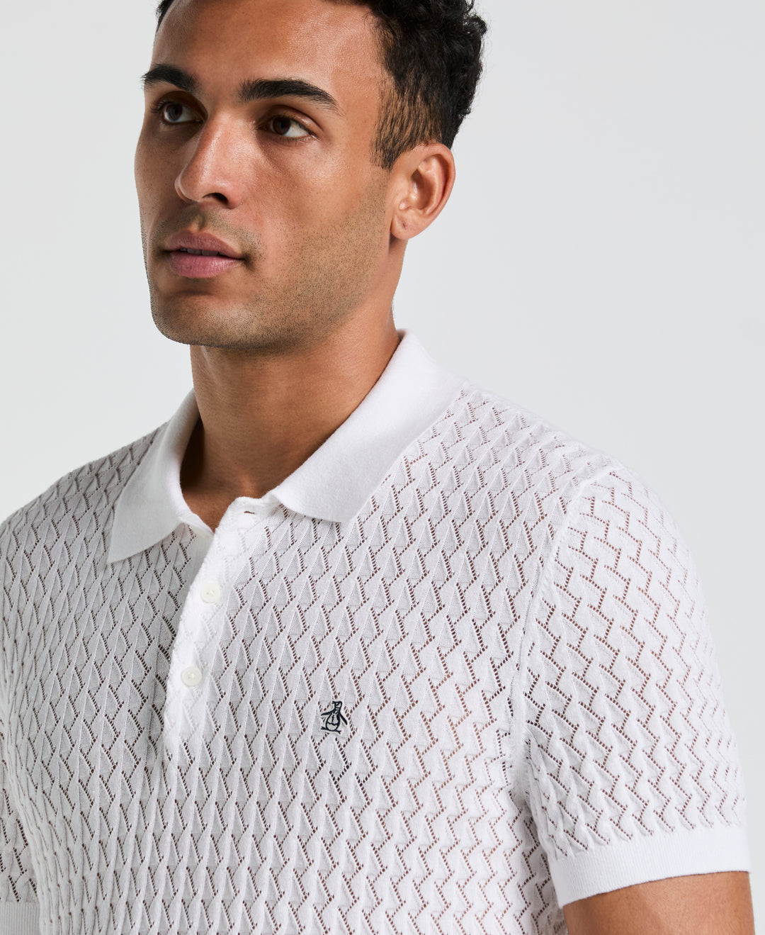Drop Needle Textured Sweater Polo (Bright White) 