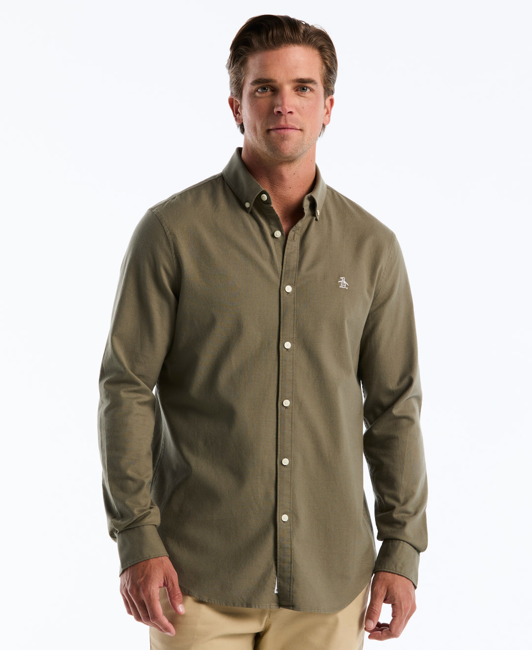 EcoVero Oxford Stretch Long Sleeve Shirt (Dusty Olive) 