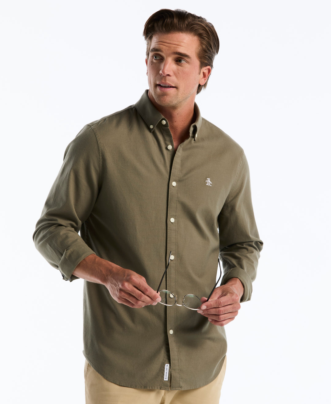 EcoVero Oxford Stretch Long Sleeve Shirt (Dusty Olive) 