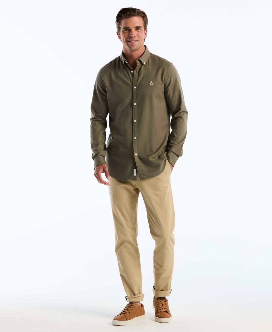 EcoVero Oxford Stretch Long Sleeve Shirt (Dusty Olive) 
