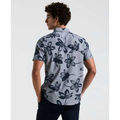 EcoVero™ Blend Floral Print Chambray Shirt (Dark Sapphire) 