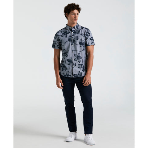 EcoVero™ Blend Floral Print Chambray Shirt (Dark Sapphire) 